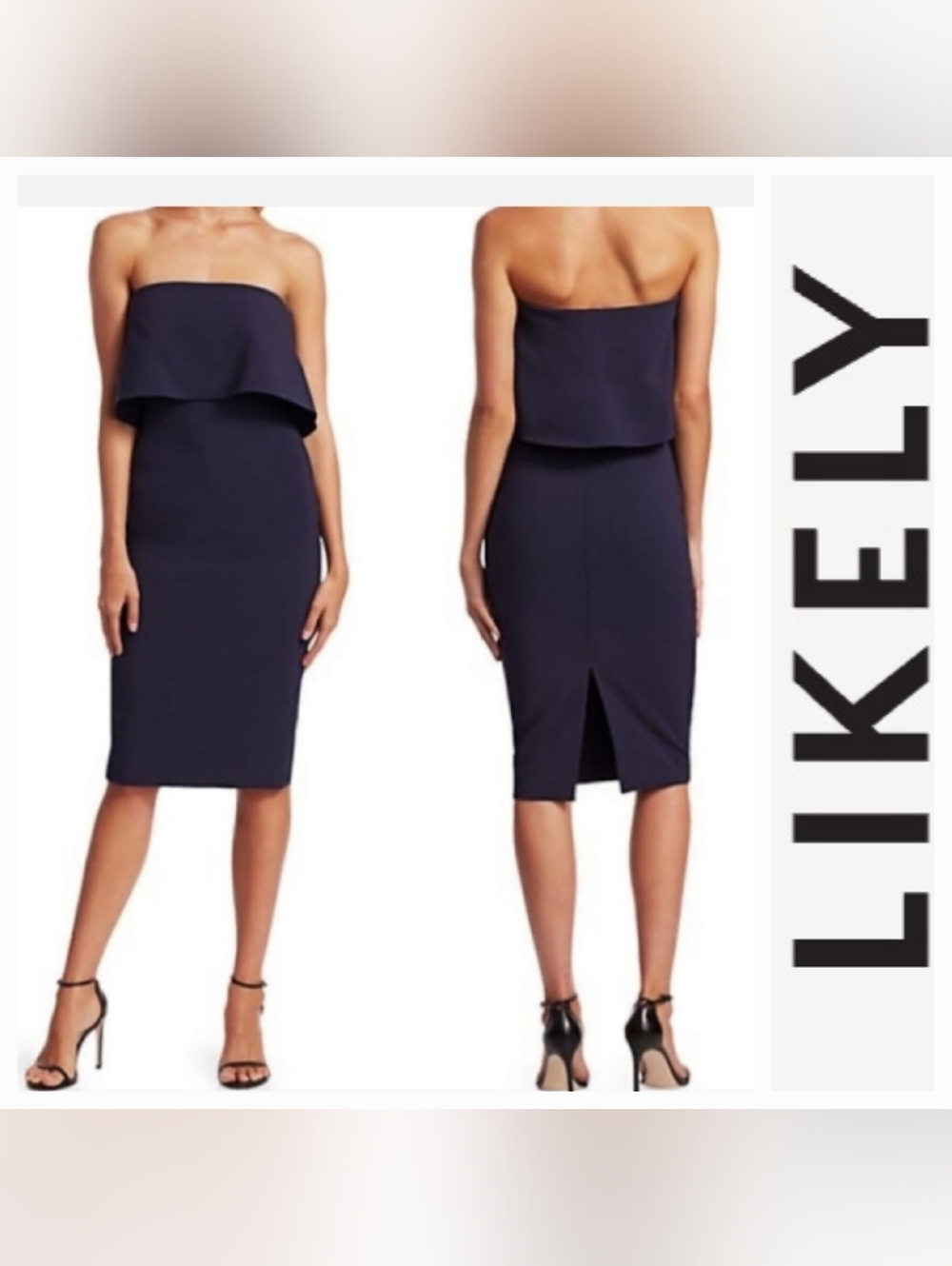 Likely Driggs Strapless Midi Dress Classic Black Cocktail Sz 4 Minimalist LBD